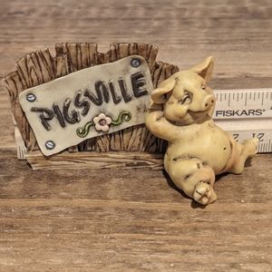 Pigsville miniature sign pig figurine vintage collection from 90s